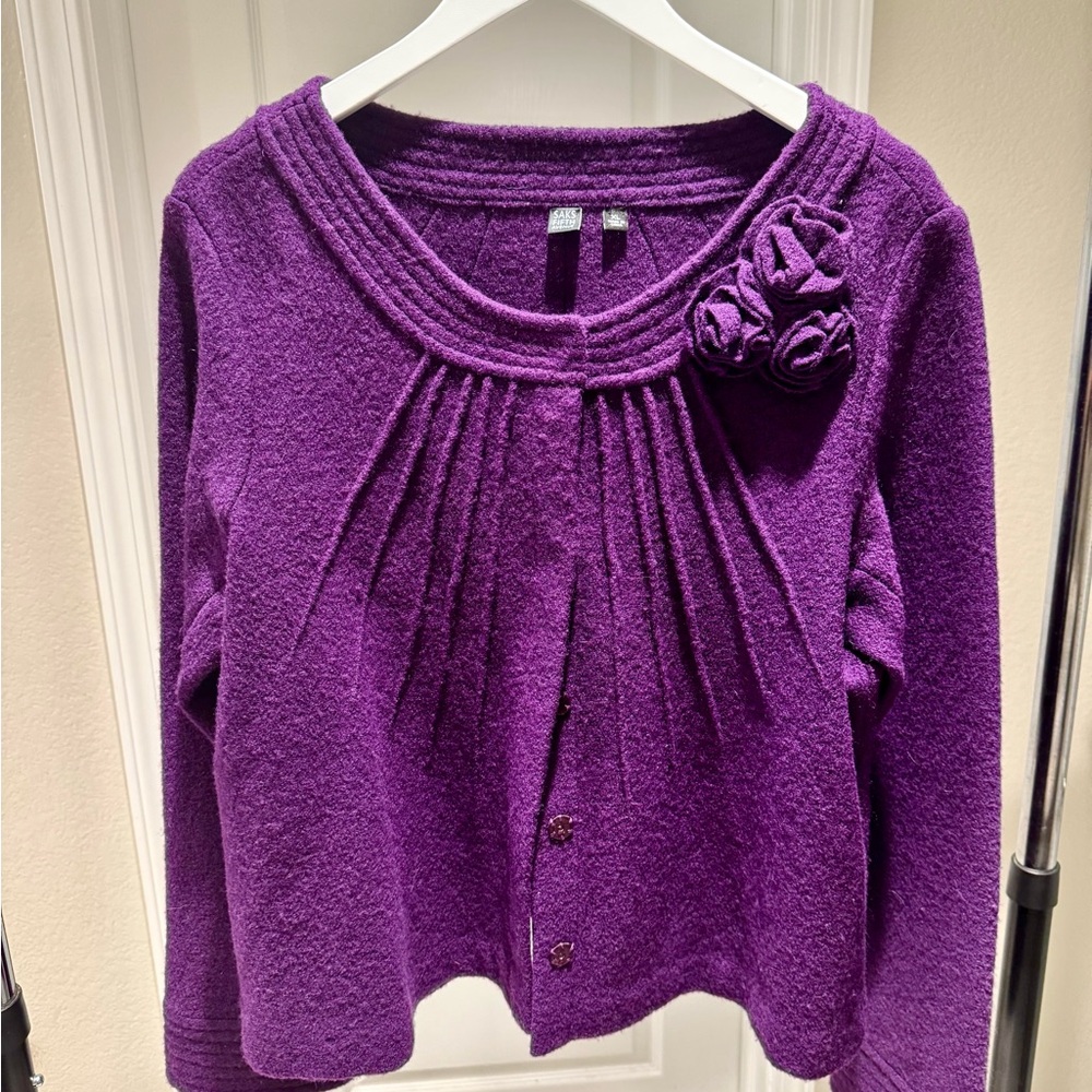 Saks Fifth Avenue Deep Purple Knit Cardigan Jacket